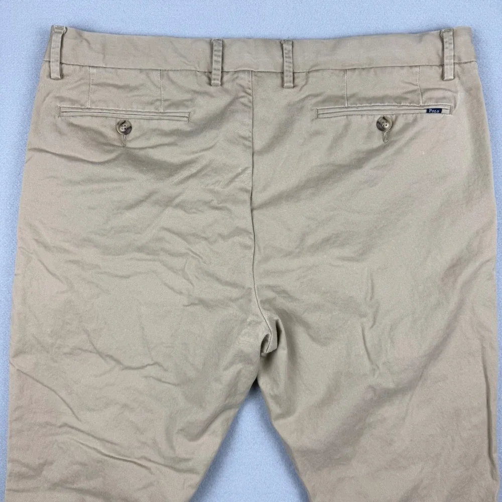 Polo Ralph Lauren Men's 36x34 Tan Stretch Slim Fit Twill Chino Pants Flat Front